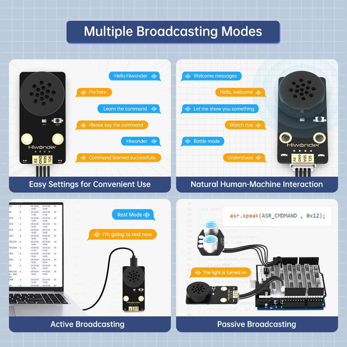 Hiwonder WonderEcho AI Voice Recognition Module Voice Broadcasting Custom Wake Words Offline Control