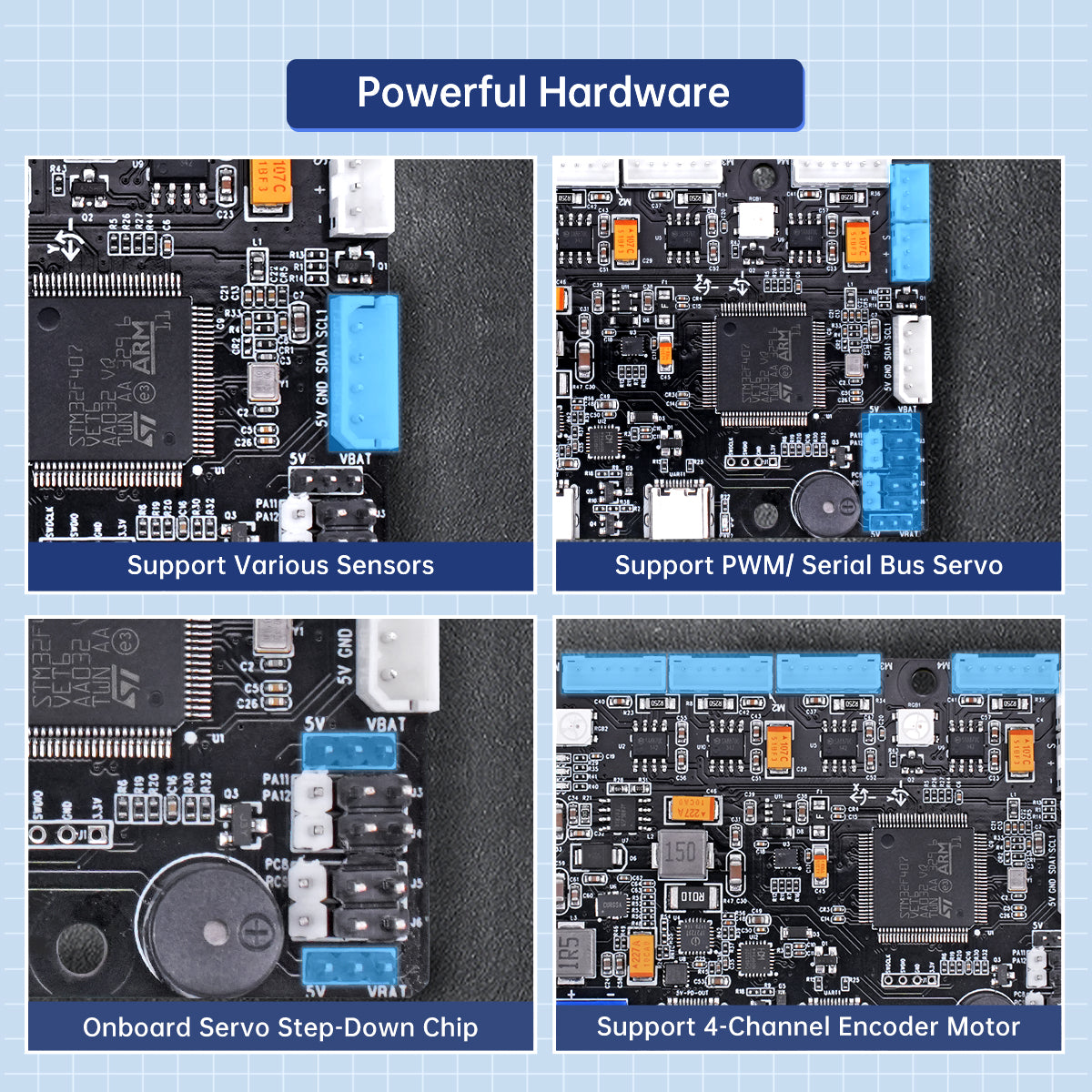 RRC Lite Controller with Built-in STM32 Chip, Supports Raspberry Pi 5 Power Supply Protocol, Integrated IMU, 4-Channel Encoder Motor Ports, Servo Ports, and USB