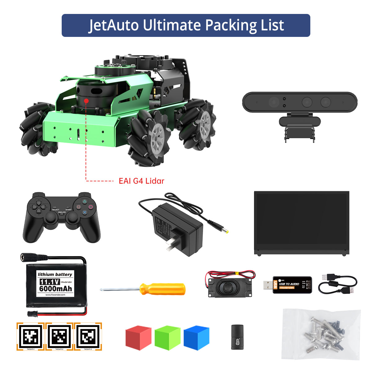 Hiwonder JetAuto ROS Robot Car Powered by Jetson Nano with Lidar Depth Camera Touch Screen, Support SLAM Mapping and Navigation