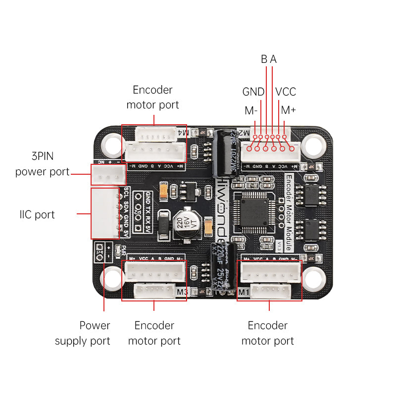 4-Channel Encoder Motor Driver with Onboard Voltage Regulation Circuit for Motor Control Intelligent Small Car