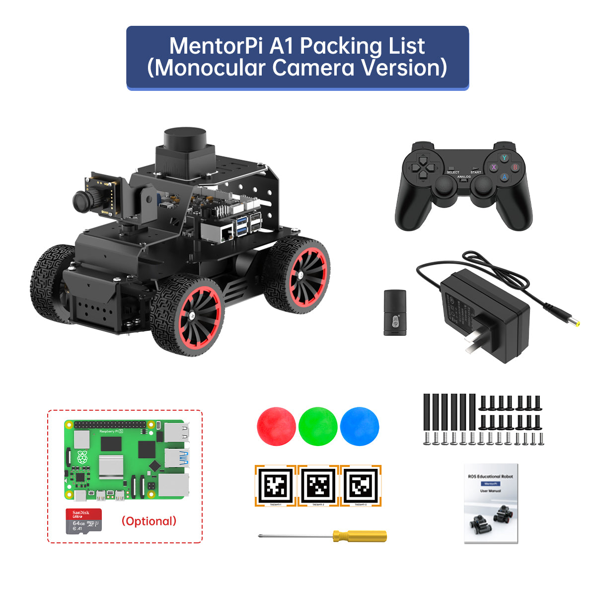 Hiwonder Raspberry Pi 5 Robot Car MentorPi A1 Ackerman Chassis 2DOF Monocular Camera ROS2-HUMBLE Support SLAM and Autonomous Driving