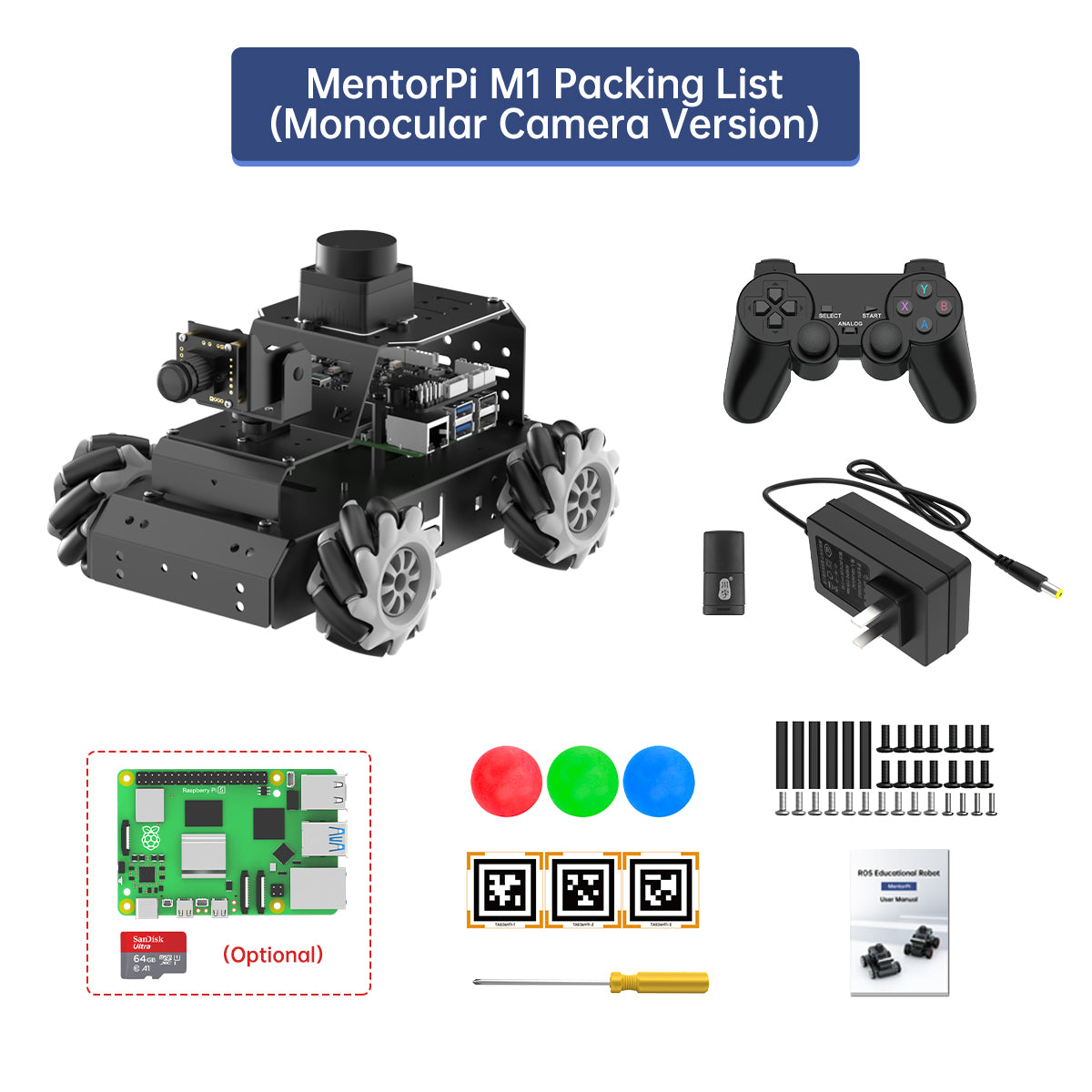 Hiwonder Raspberry Pi 5 Robot Car MentorPi M1 Mecanum-wheel Chassis 2DOF Monocular Camera ROS2-HUMBLE Support SLAM and Autonomous Driving