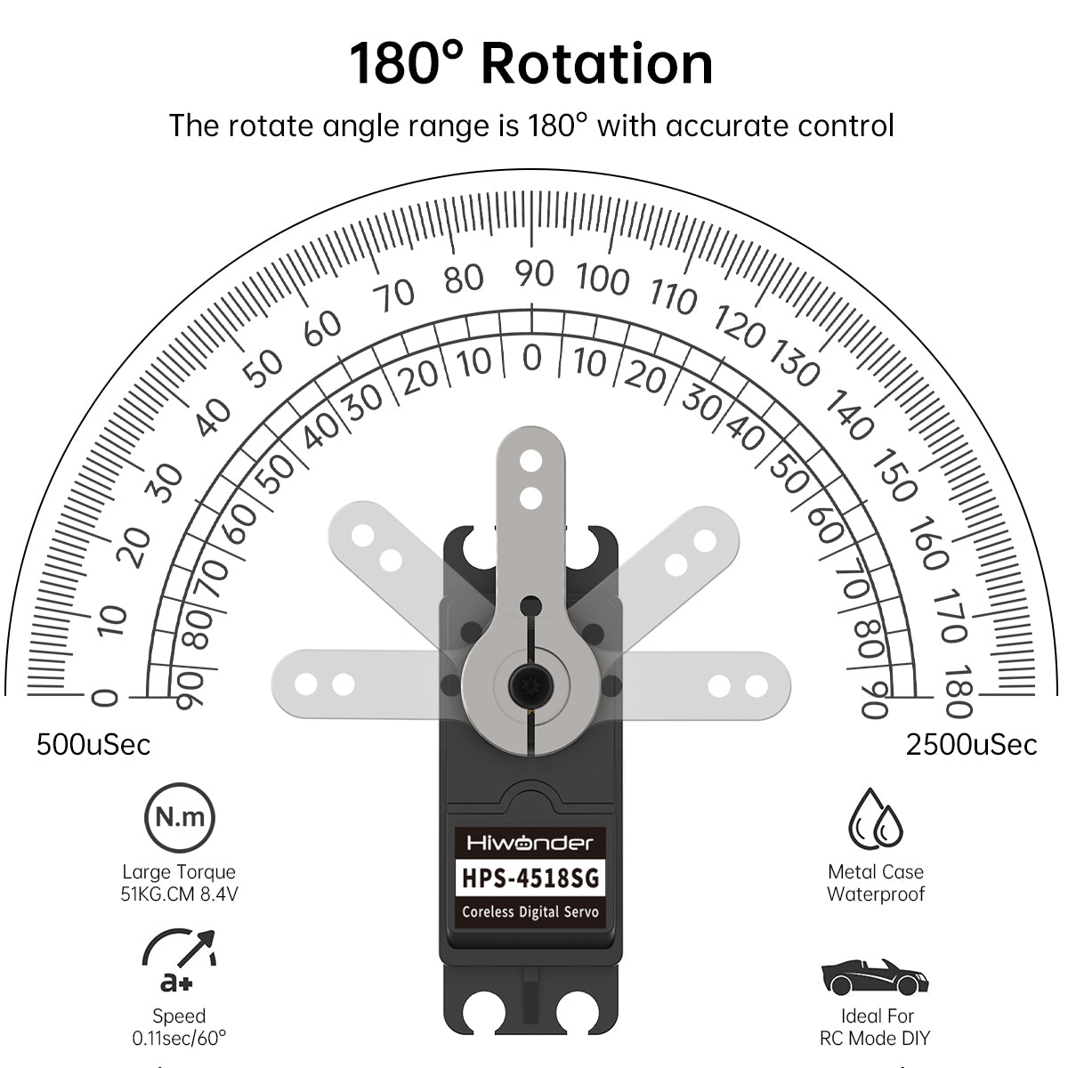 Hiwonder HPS-4518SG High-Speed Coreless Servo 45KG High Torque, Stainless Steel Gear, Waterproof, Suitable for Robot DIY and RC Cars, with 180° Controllable Angle