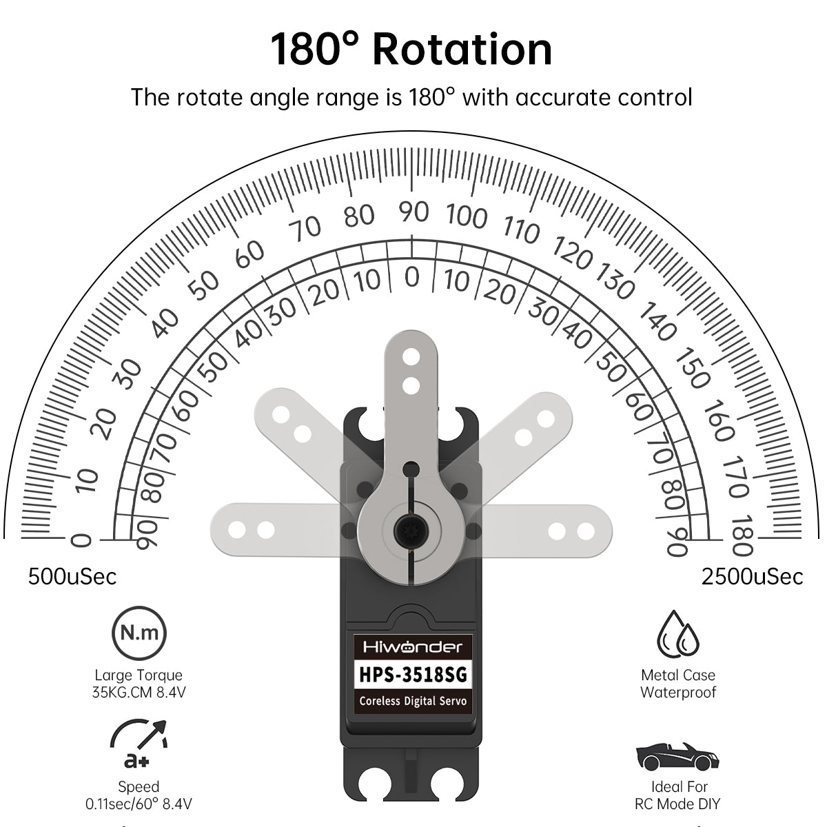 Hiwonder HPS-3518SG High-Speed Coreless Servo 35KG High Torque, Stainless Steel Gear, Waterproof, Suitable for Robot DIY and RC Cars, with 180° Controllable Angle