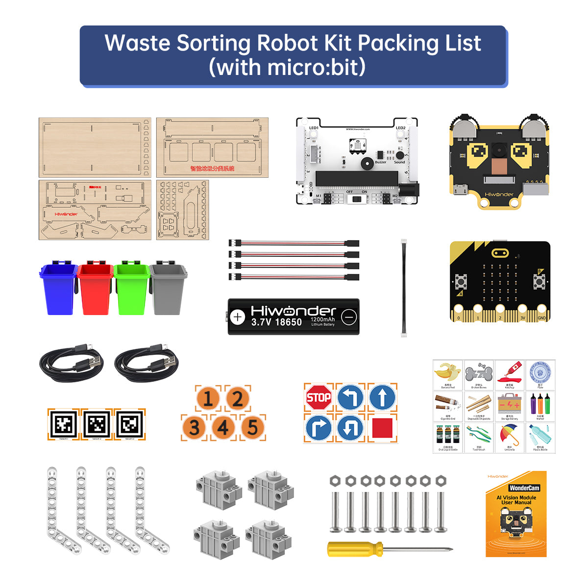 Waste Sorting Robot Kit: Hiwonder AI Vision Waste Classification Kit with Audio Broadcast Powered by micro:bit