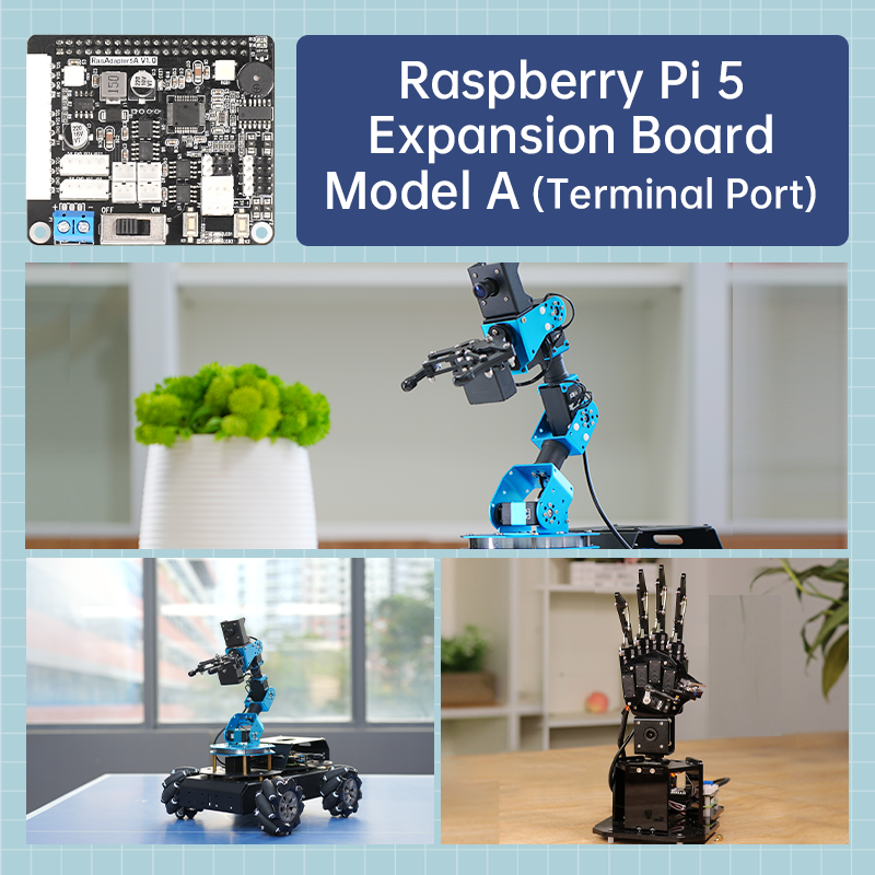 Raspberry Pi 5 Expansion Board, Servo Motor Driver, ROS Robot Manipulator Arm Smart Car Controller