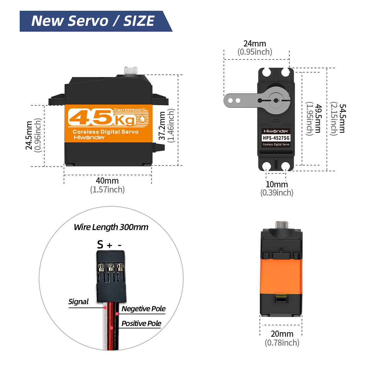 Hiwonder HPS-4527SG High-Speed Coreless Servo 45KG High Torque, Stainless Steel Gear, Waterproof, Suitable for Robot DIY and RC Cars, with 270° Controllable Angle