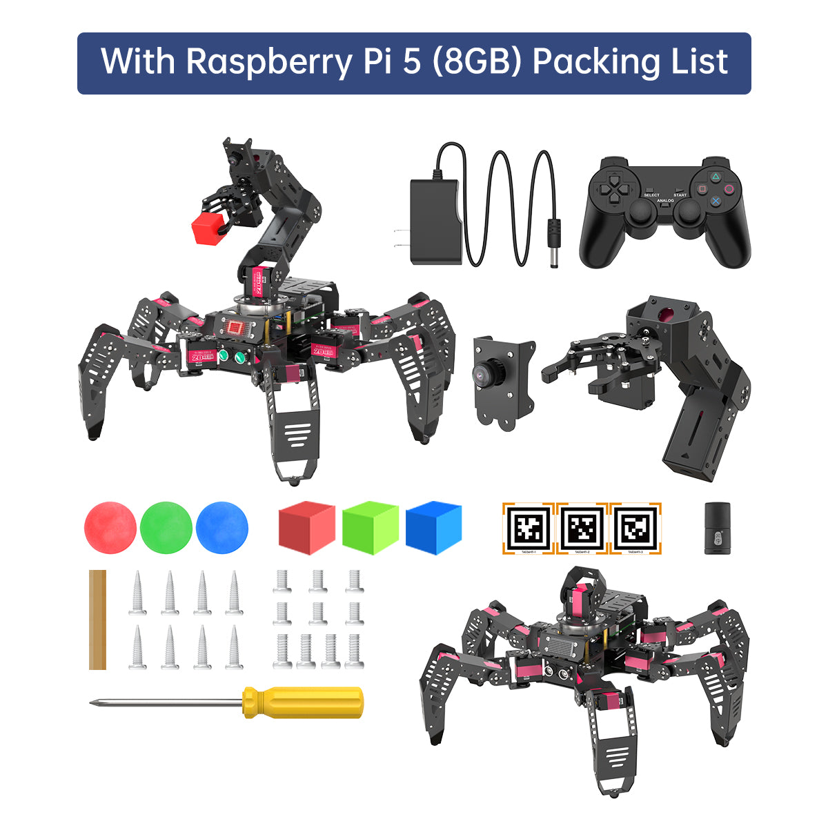 SpiderPi Pro: Hiwonder Hexapod Robot with AI Vision Robotic Arm Powered by Raspberry Pi 5