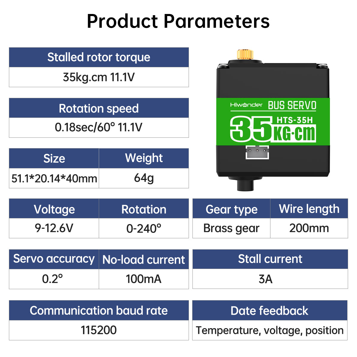 Hiwonder HTD-35H High Voltage Serial Bus Servo 35KG Torque with Three Connectors and Data Feedback