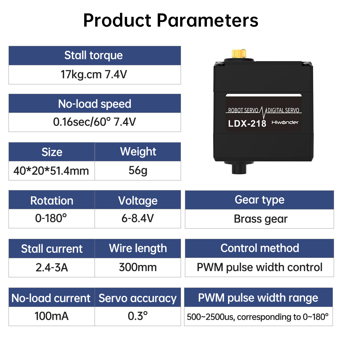 Hiwonder LDX-218 Full Metal Gear Digital Servo with Dual Ball Bearing for Robot (Control Angle 180)