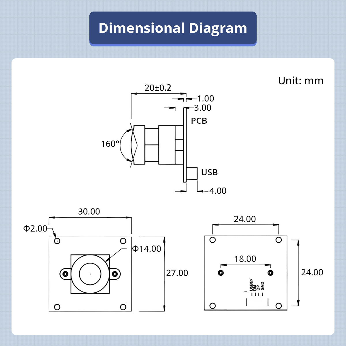 8-Megapixel USB Wide-Angle Camera, 160° FOV, Driver-Free, Compatible with ROS Robots, Raspberry Pi and Jetson Controllers