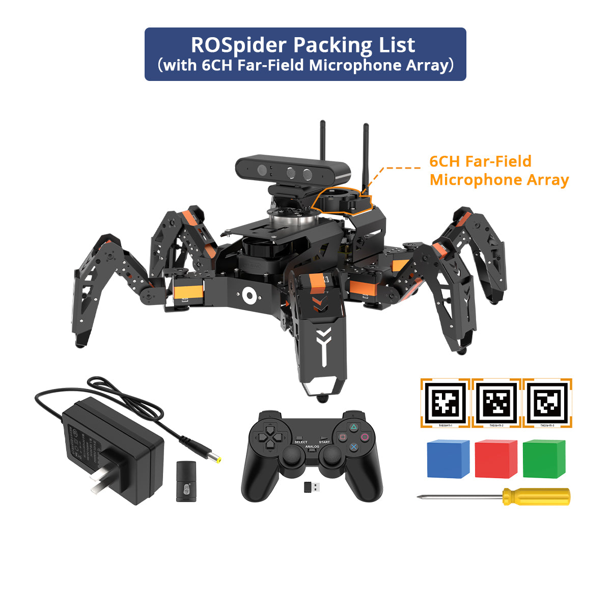 Hiwonder ROSpider ROS Hexapod Robot with Jetson Nano, Lidar, 3D Depth Camera, AI Vision, SLAM & Voice Control