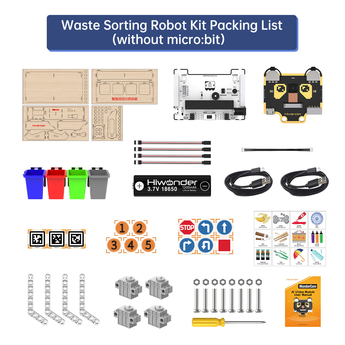 Waste Sorting Robot Kit: Hiwonder AI Vision Waste Classification Kit with Audio Broadcast Powered by micro:bit