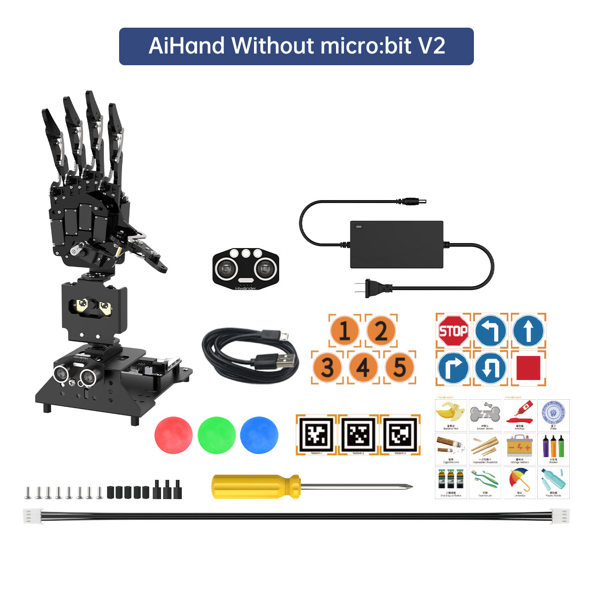 Open-Source Robotic Hand AiHand Powered by micro:bit V2 Programming Educational Robot, Support WonderCam AI Vision Module