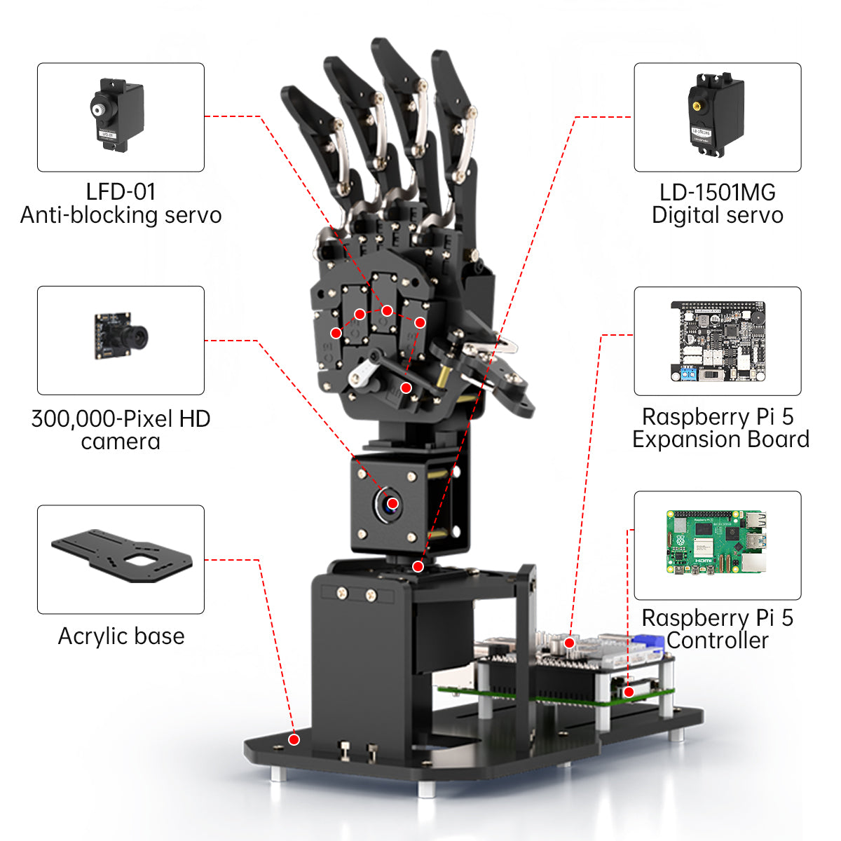 Hiwonder uHandPi Raspberry Pi Robotic Hand, AI Vision Recognition and Tracking, Python Programming, Deep Learning