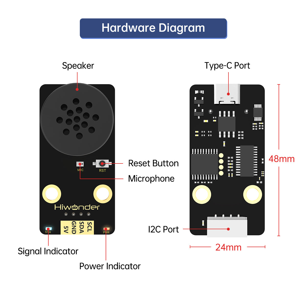 Hiwonder WonderEcho AI Voice Recognition Module Voice Broadcasting Custom Wake Words Offline Control